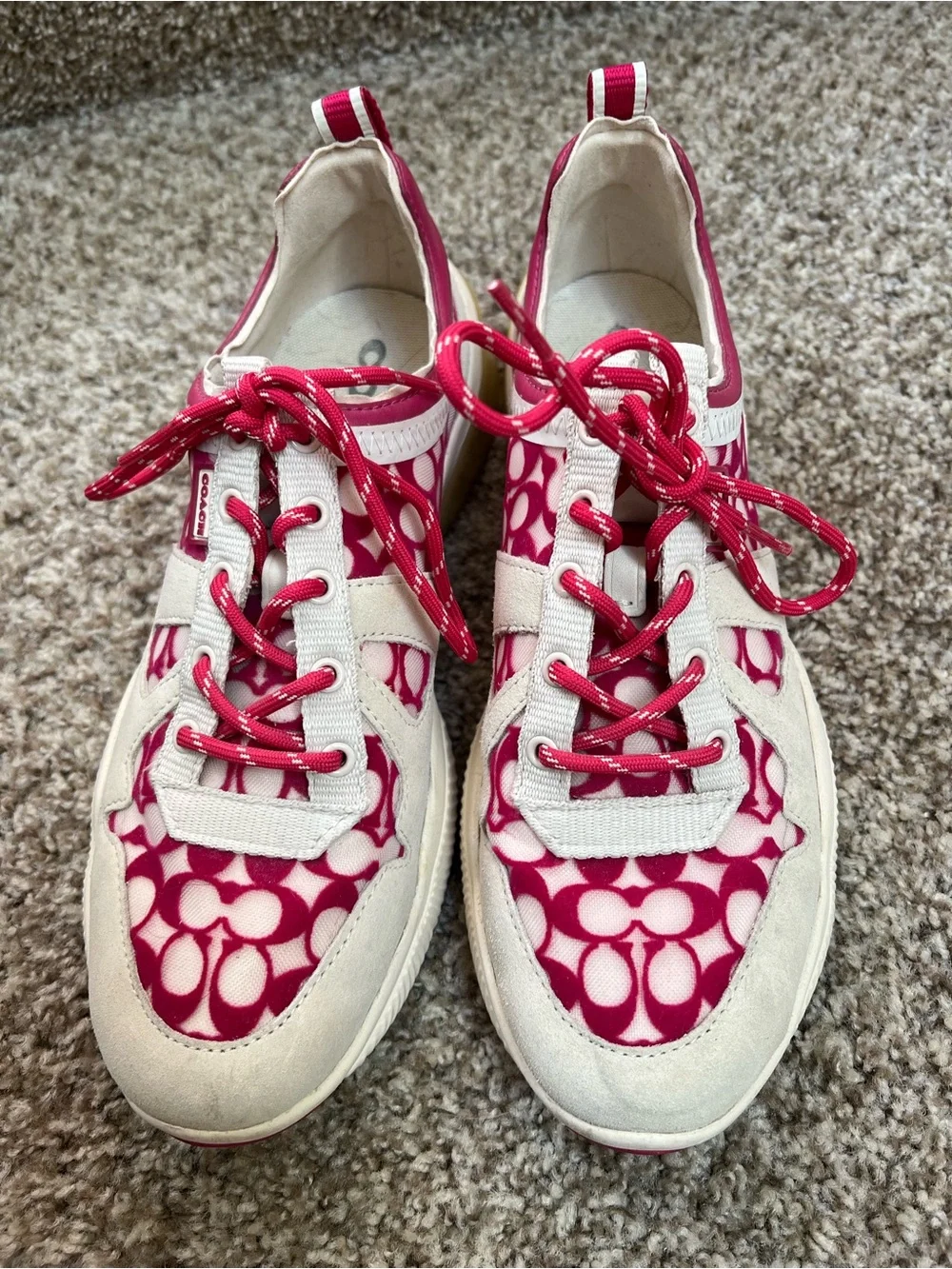 Coach Cream and Pink Signature Pattern Sneakers